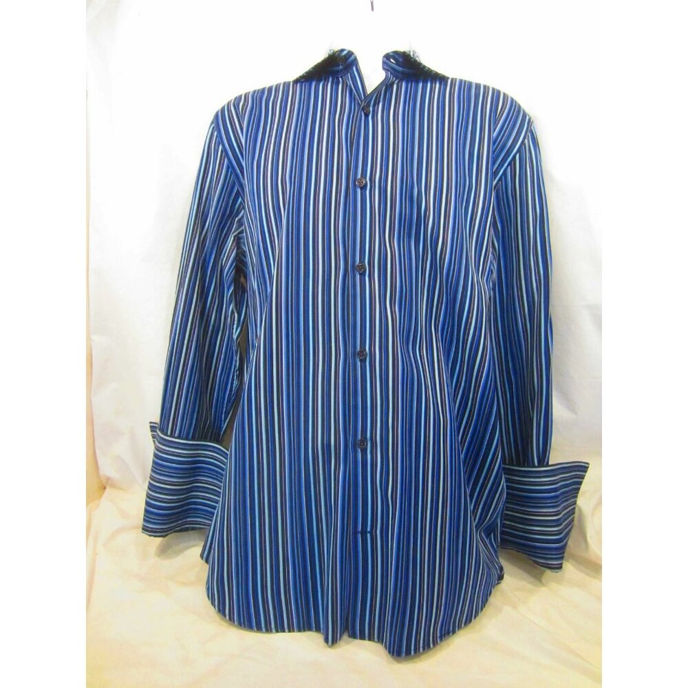 EXPRESS DESIGN STUDIO blue black striped cuff dress shirt MEN 16.5
